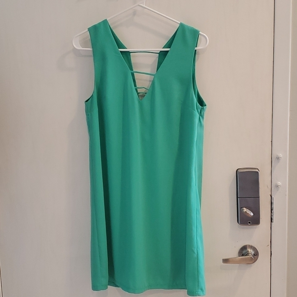 Love Riche Deep V-Neck Kelly Green Shift Dress M - Picture 3 of 4